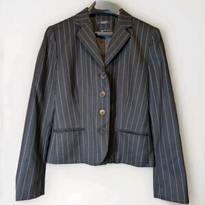 CHAPS Y2K 100% Wool Black Pinstripe Blazer Jacket Office Business Women’s 8